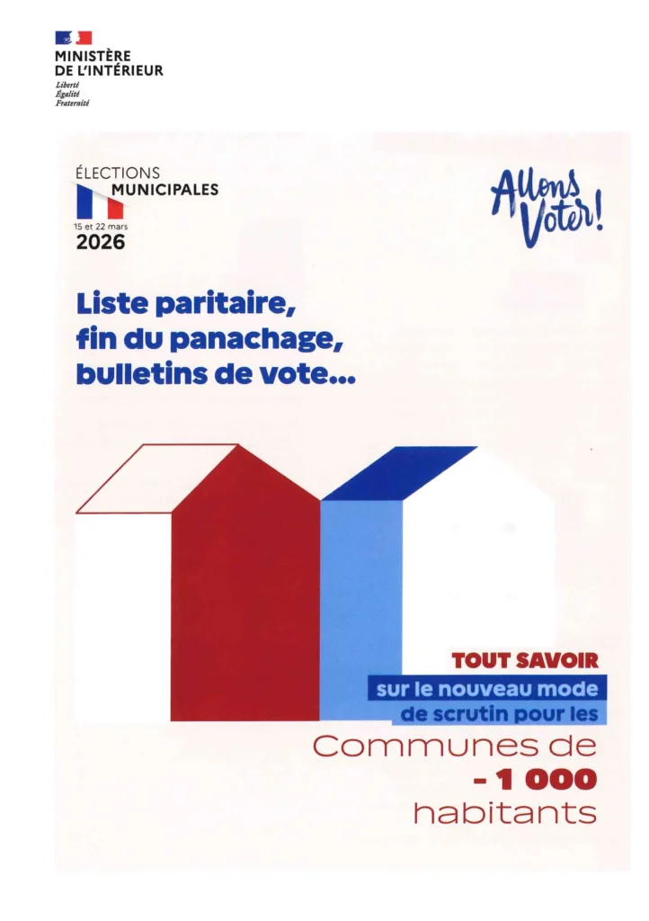 "Affiche informative sur le mode de scrutin des élections municipales 2026 - Communes de moins de 1000 habitants"